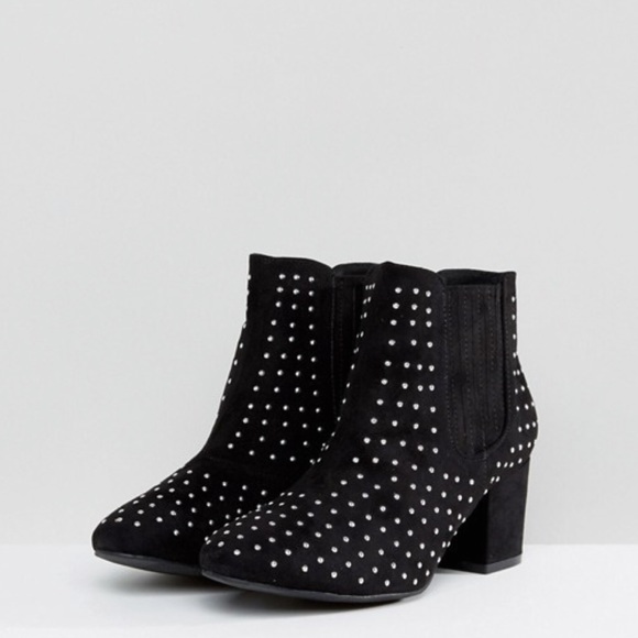 Black Studded Kitten Block Heel Ankle Booties - Picture 7 of 8